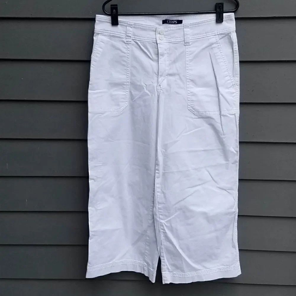 Chaps White Cotton Blend Cropped Pants Size 8